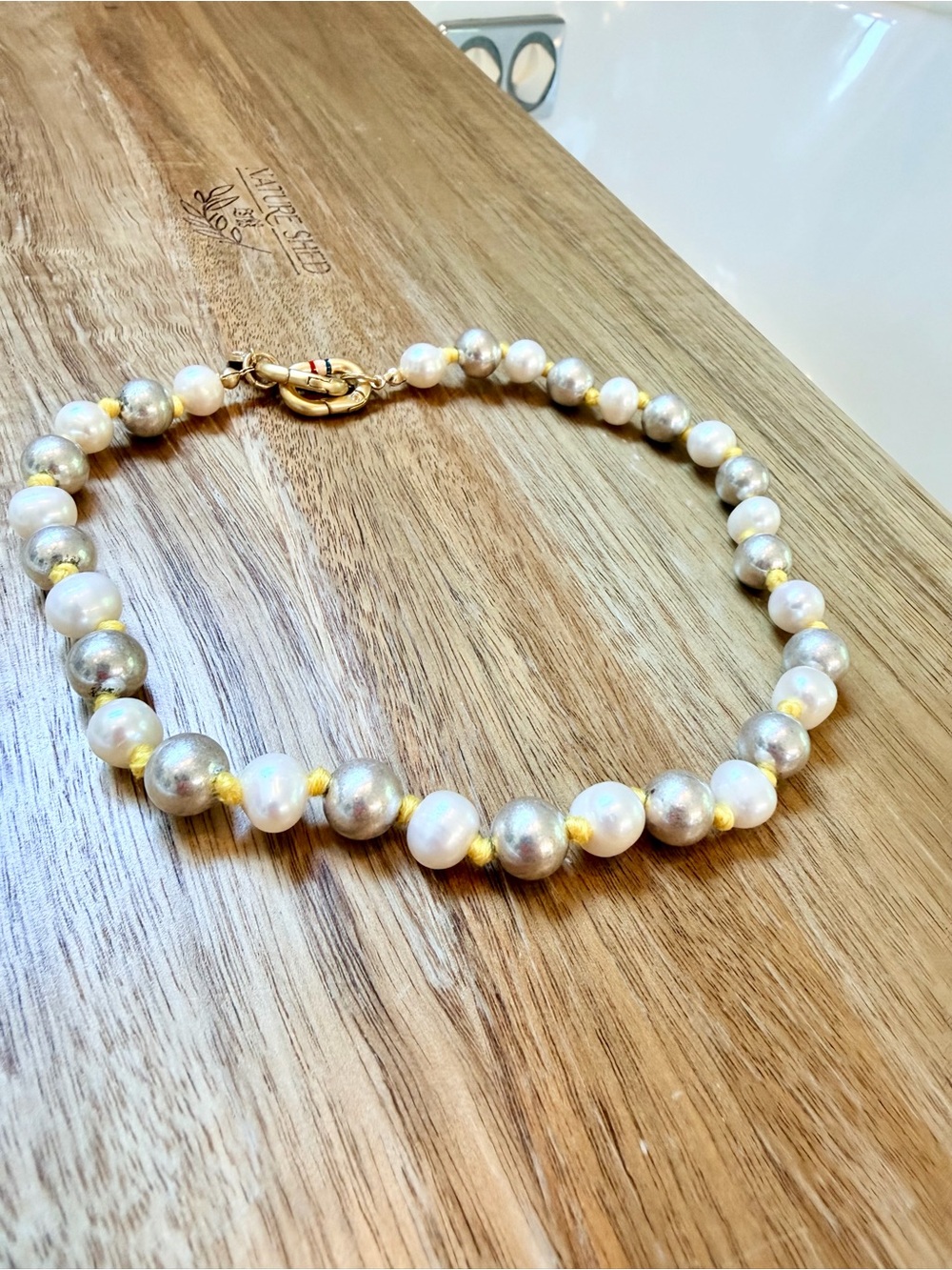 Clare V Beaded Strand Necklace - Silver/Cream NWT $125